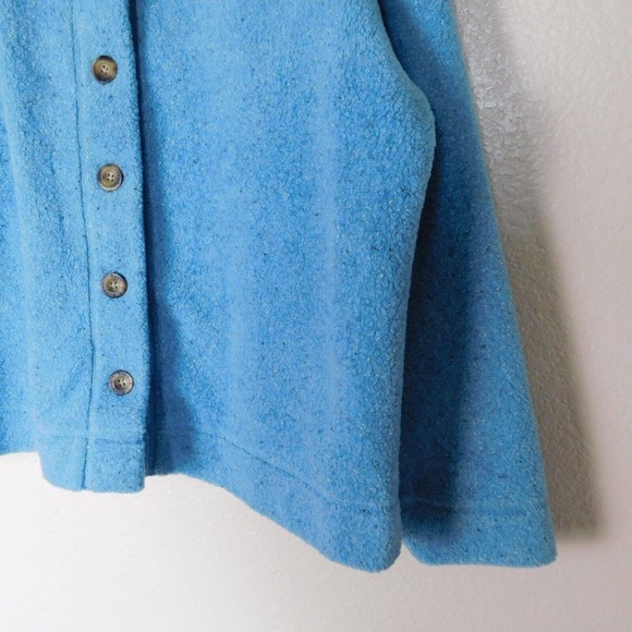L.L. Bean Women Sweatshirt Large Button Up Light Blue Fuzzy Long Sleeve Casual - Picture 6 of 9